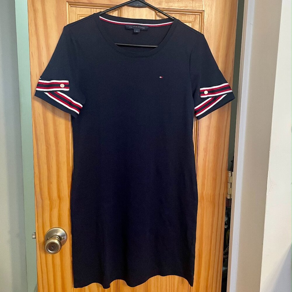 Tommy Hilfiger Women's Cotton Striped Tape-Trim T-Shirt Dress in Navy (S/P)